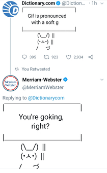 Two dictionaries are arguing about the pronunciation of GIF What a time to be alive