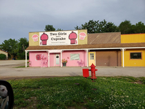 Two girls one cupcake is how I read this small businesses sign every time And I loose my appetite right way