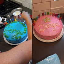 Two of my brothers had their birthdays this week and we put the name George on both of their cakes I have  brothers none of them are named George