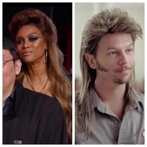 Tyras hair straight up looking like Joe Dirt