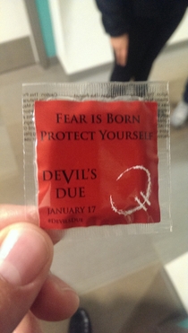University theatre handed out condoms that were ads for Devils Due