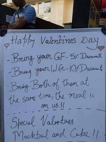 Valentines Day Menu  Bring your GF get a discount