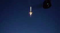View from a hexacopter flying over SpaceXs Grasshopper rocket while it hovers  m above the ground during the latest test flight