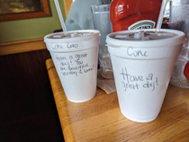Waitress left kind messages on our drinks Feel like mines missing something