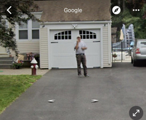 Was googling an address and looked at the street view Someone was not happy to see the Google car