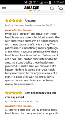 Was just looking at reviews for Bose Quiet Comfort headphones on Amazon a  product