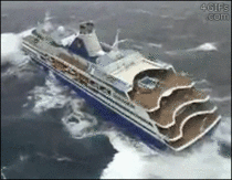 Wave almost tips over a cruiseship