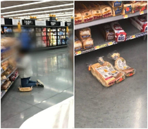 We all know the trick with the fresh bread being stocked behind the older dated bread well this woman made sure she was comfortable looking for the freshest loaf