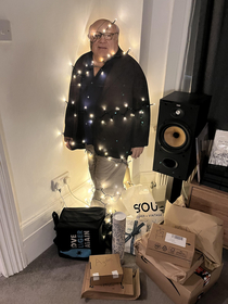 We dont have a Christmas tree so we used Danny DeVito instead