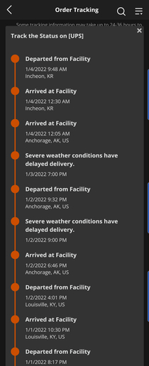 We had severe high winds in Alaska over the weekend I think my package got blown over the Pacific