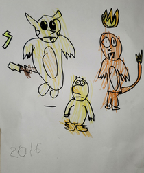 We were cleaning my yos room and found these amazing cursed pokemon he drew when he was  Its probably my favorite picture of all time It just gets funnier the more you look at it 