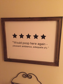 We were cleaning up our rental vacation home and found someone had left this sign in our bathroom Thought you guys would get kick out of it