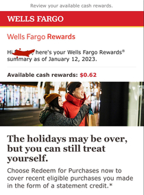 Wells Fargo really rubbing it in thanks guys Ill make sure to live it up since youre offering
