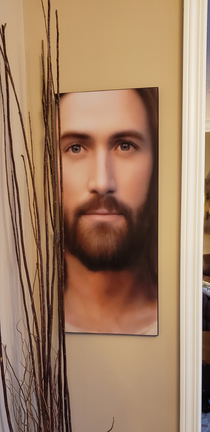Went to a friends house and his mom is a staunch Christian She has a picture of Jesus up in her living room but I thought it looked like a certain celebrity