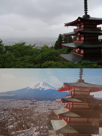 Went to Japan to see the Almighty MtFugi  Wasnt disapointed The second picture is from a Tripadvisors poster near the pagoda