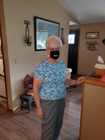 Went to my grandmas to celebrate her th birthday She wanted to show off the new mask she made