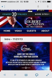 What happens when you try to watch the Colbert Report in the UK