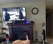 What kind of savage doesnt centre the TV over the fireplace