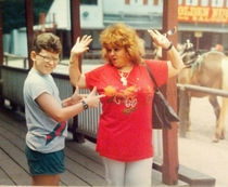 When I was twelve my grandmother took me to Wild West City Im supposed to be sticking her up but it looks more like Im pointing to her boobs