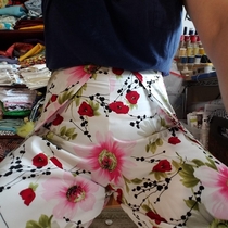 While trying on a pair of wrap pants that Im halfway through making I noticeda floweron my vagina Pattern placement problems are real