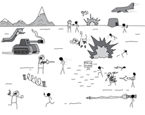 Who drew huge battlefields with stick figures as a kid
