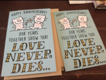 Wife and I got each other the same card for our Anniversary Why yes we do like to fall asleep in front of the TV