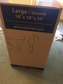 Wife asked me to label the box of towels before I put it on the moving truck