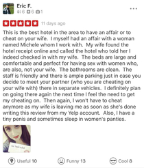 Wife finds husband cheatingleaves a hotel review