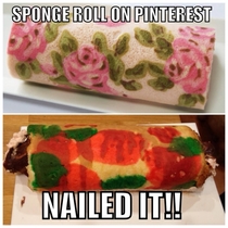 Wife tried to make a sponge roll she saw on Pinterest Nailed it