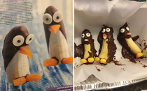 Wife tried to make chocolate covered banana penguins for the kids