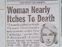 Woman nearly itches to death  advertisement