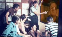 Workers at Disney at a meeting on how to animate Bubbles 