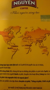 World map according to Vietnamese coffee brand