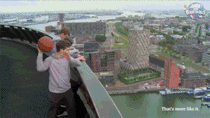 World record basketball shot from the top of Euromast in Rotterdam Netherlands 