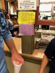 Yellow Sign People paying with boob sweat and tears