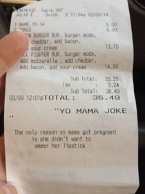 Yo mama joke on receipts