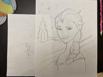 You draw Elsa because I can draw a better Olaf she said